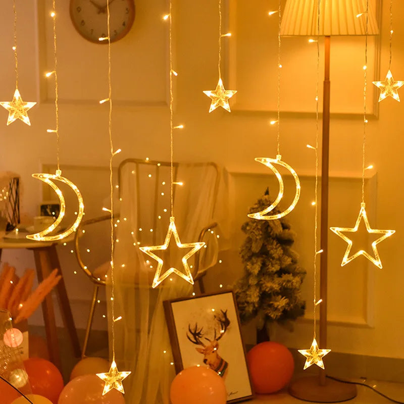 Star Moon Led Curtain Garland String Light