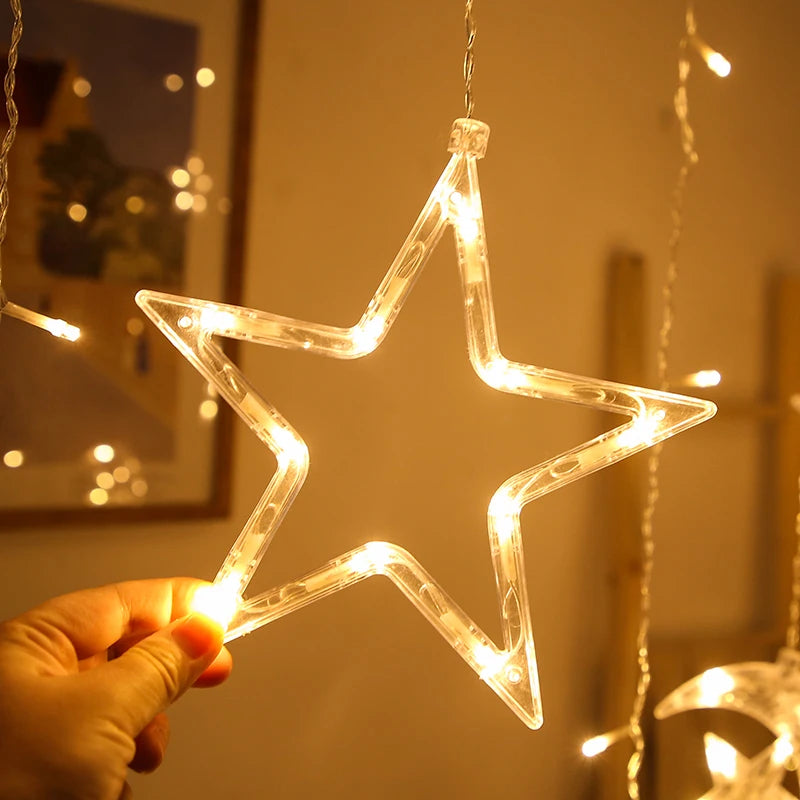 Star Moon Led Curtain Garland String Light