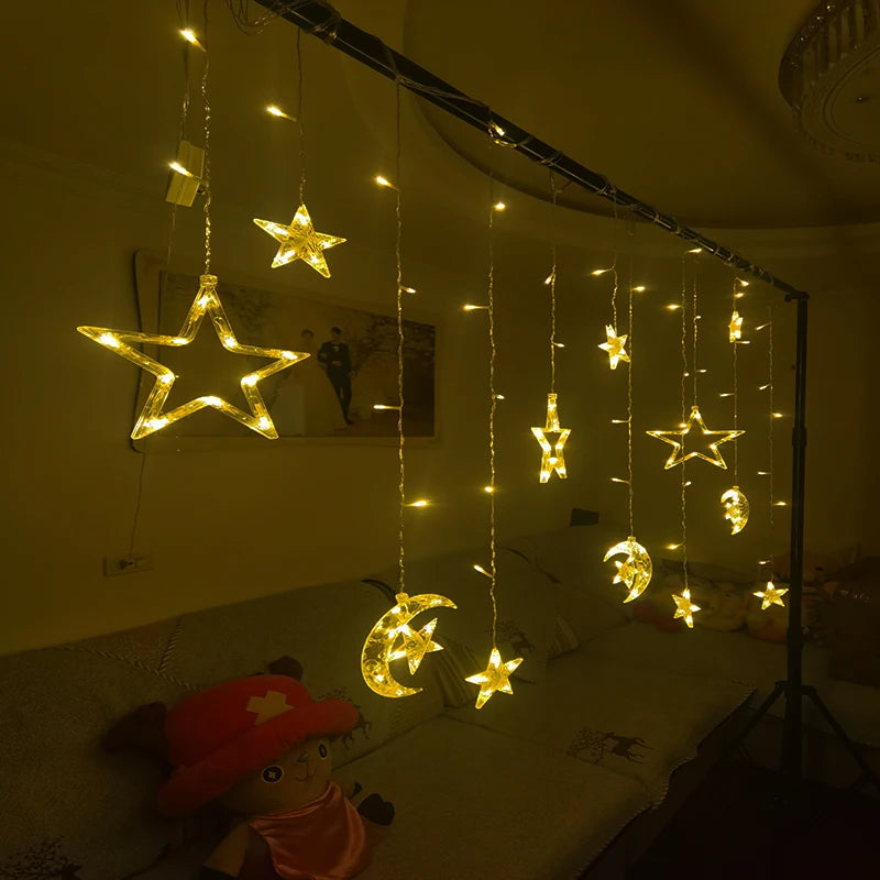 Star Moon Led Curtain Garland String Light