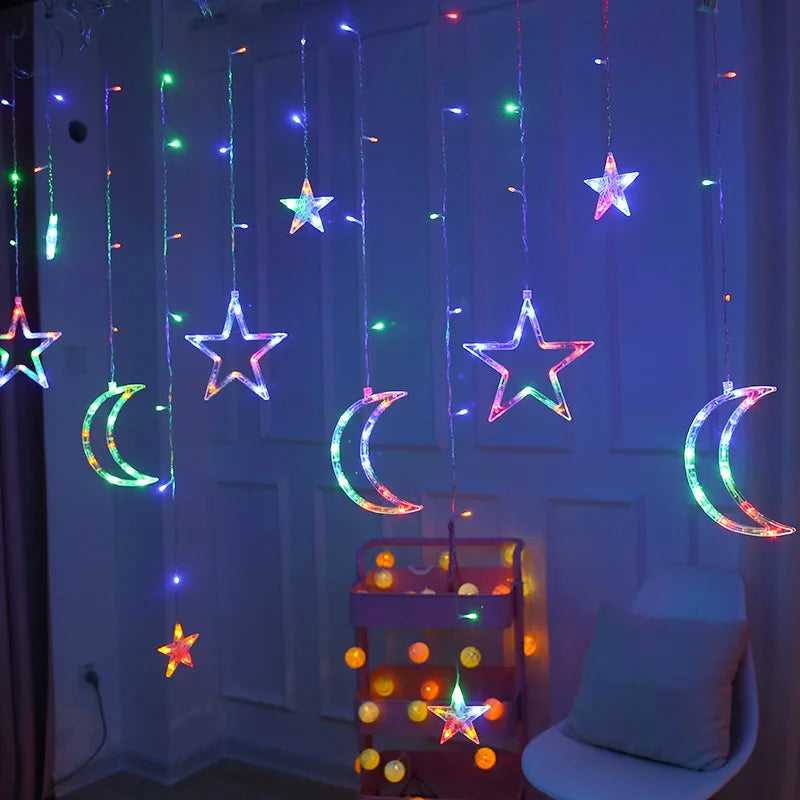 Star Moon Led Curtain Garland String Light