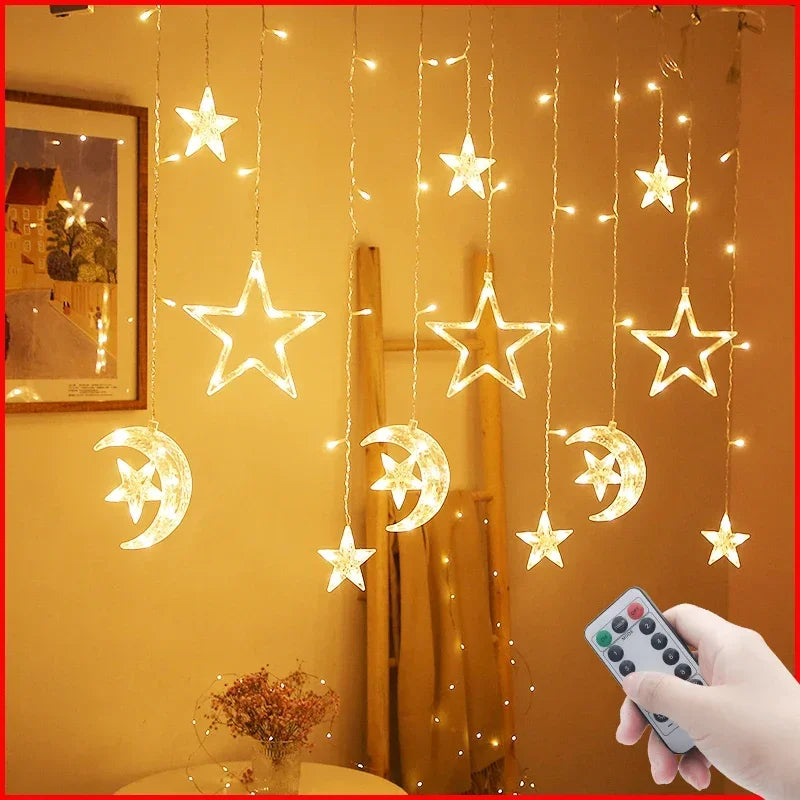 Star Moon Led Curtain Garland String Light