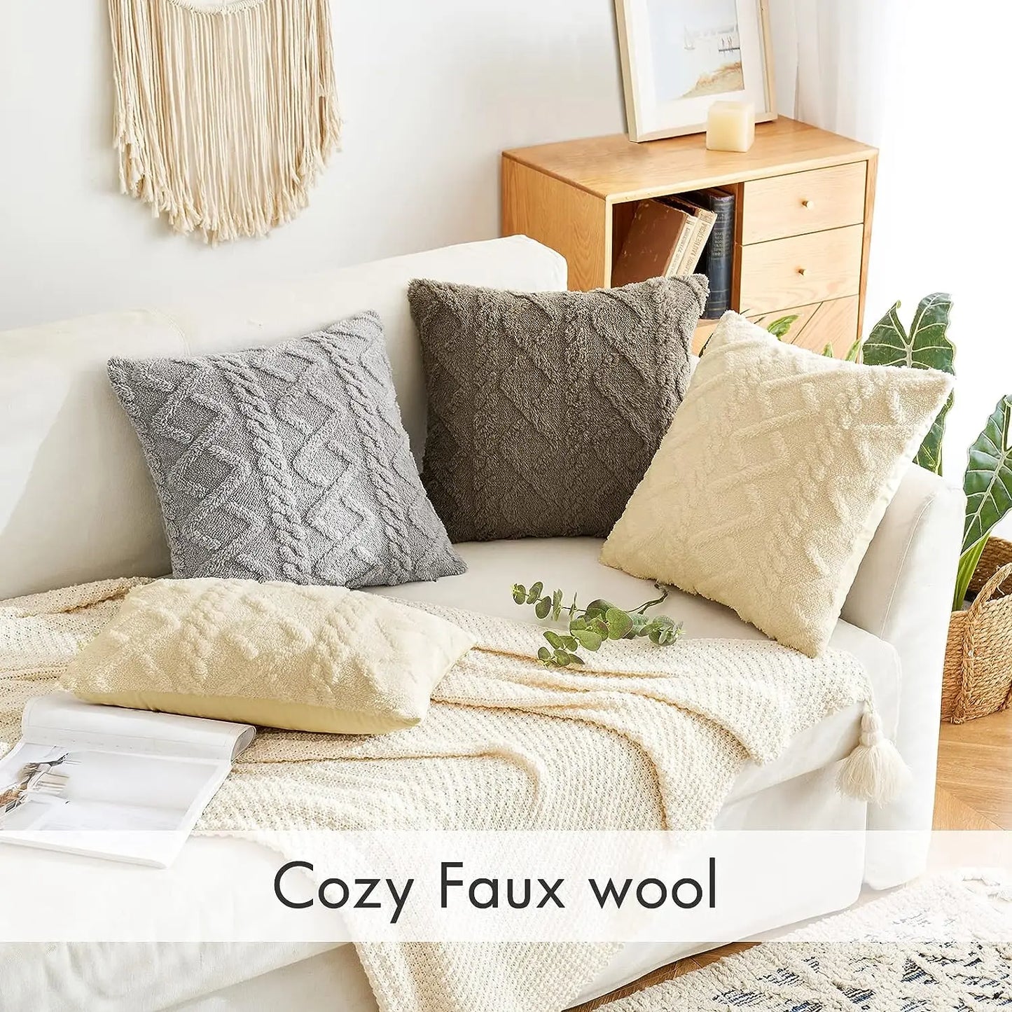 Plain decorative artificial wool pillow case