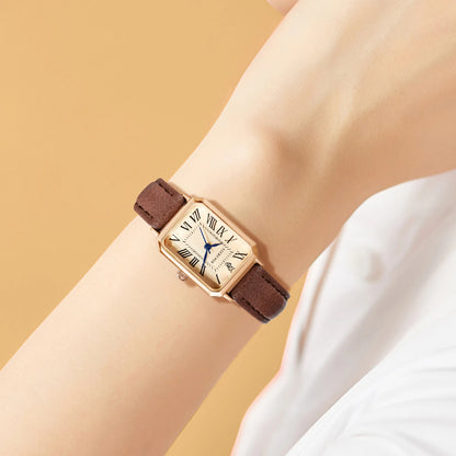 Roman Numeral Square Alloy Watch with Leather Strap