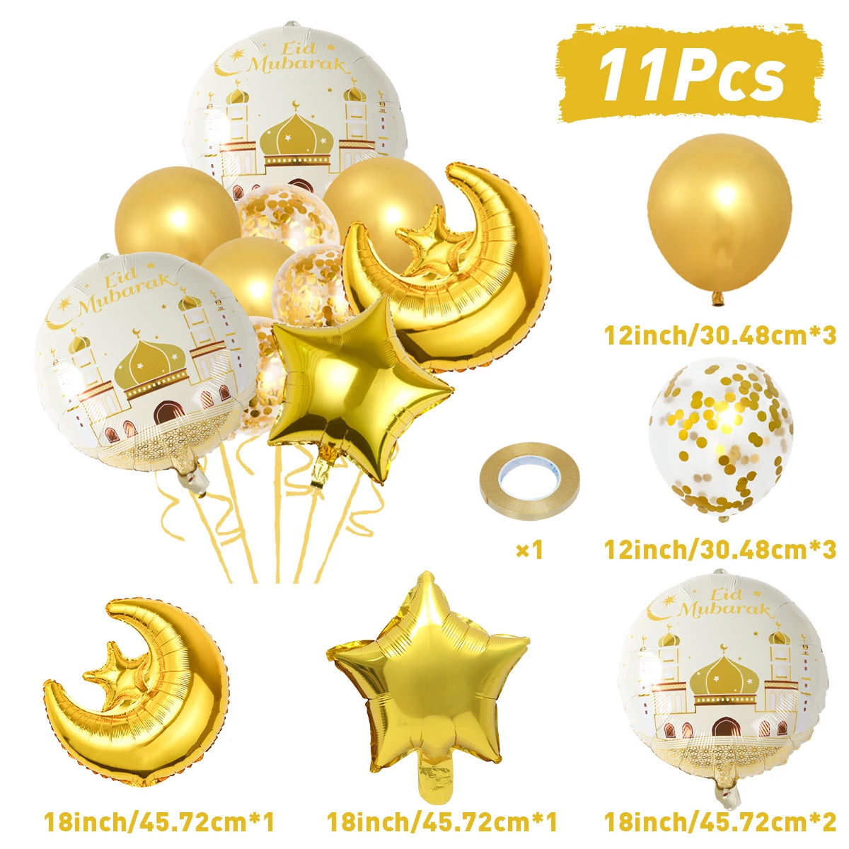 Stars Moon Confetti Balloon Bundle Ramadan Decoration