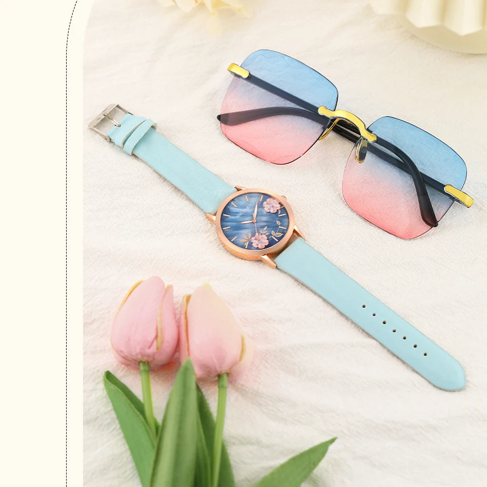 Women's Watch & Glasses Set - Elegant Quartz Timepiece & Chic Eyewear