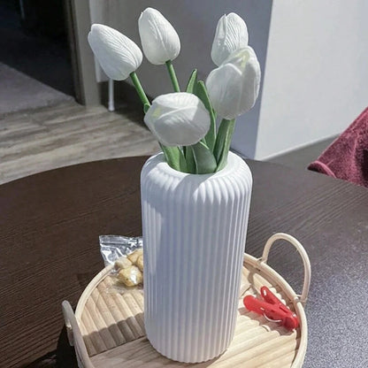 Striped Ceramic-Like Plastic Vase