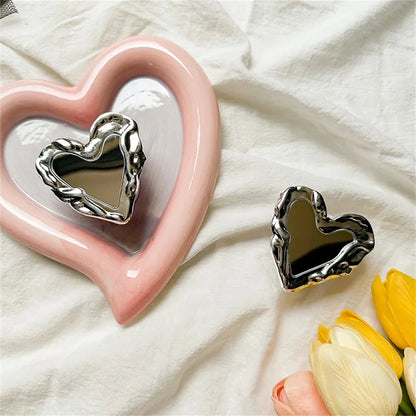 Silver Heart Grip Mirror Mobile Pop Socket