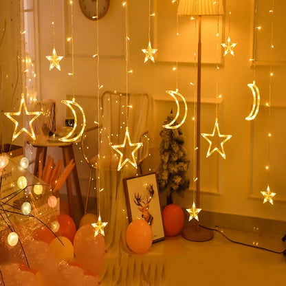 Star Moon Led Curtain Garland String Light