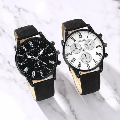 Matching Couple Quartz Watches – Stylish Roman Numeral Design with Leather Bands