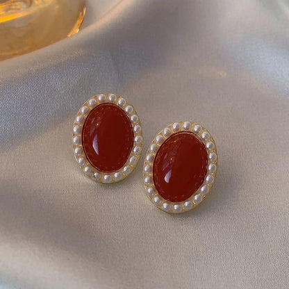 Vintage Dripping Oil Wine Red Retro Stud Earrings