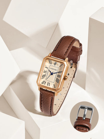 Roman Numeral Square Alloy Watch with Leather Strap