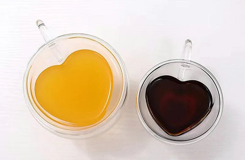 Heart Shaped Glass Double Wall Coffee Cup