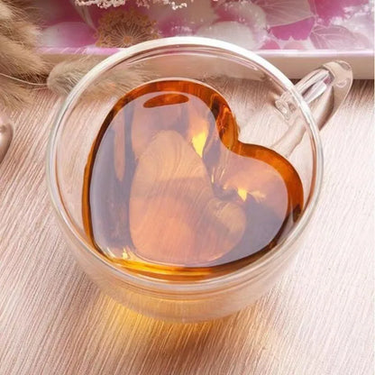 Heart Shaped Glass Double Wall Coffee Cup