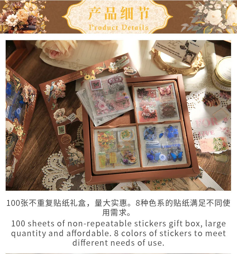 100 Sheets/box Creative Retro Stickers Gifts Handbook