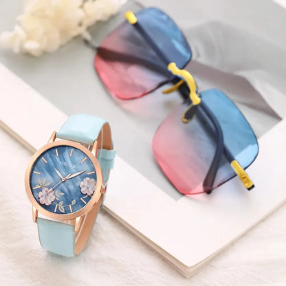 Women's Watch & Glasses Set - Elegant Quartz Timepiece & Chic Eyewear