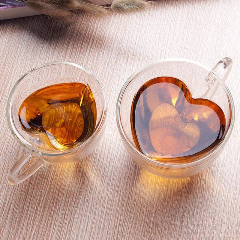 Heart Shaped Glass Double Wall Coffee Cup