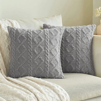 Plain decorative artificial wool pillow case