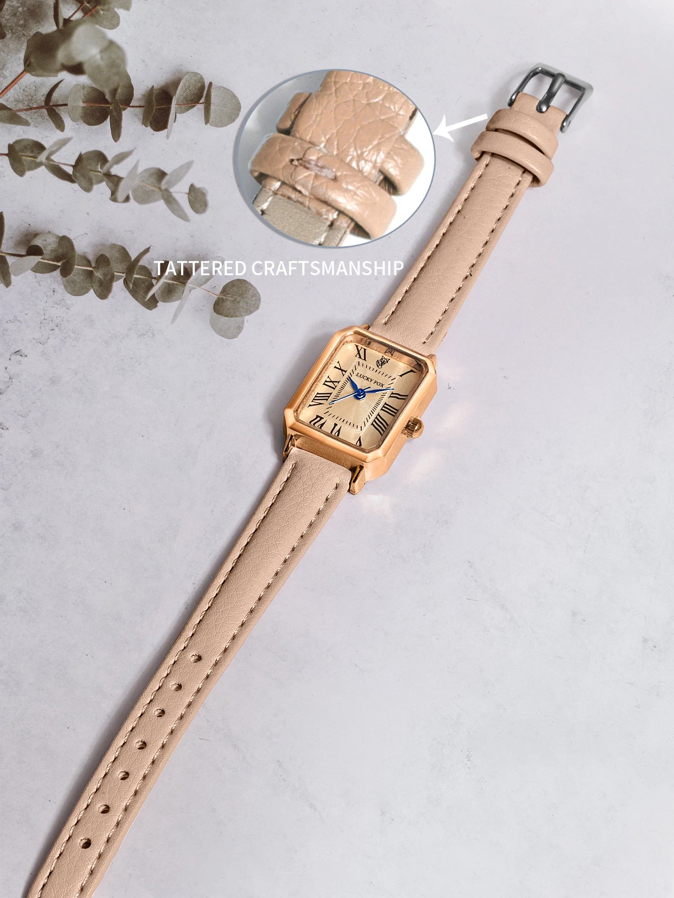 Roman Numeral Square Alloy Watch with Leather Strap