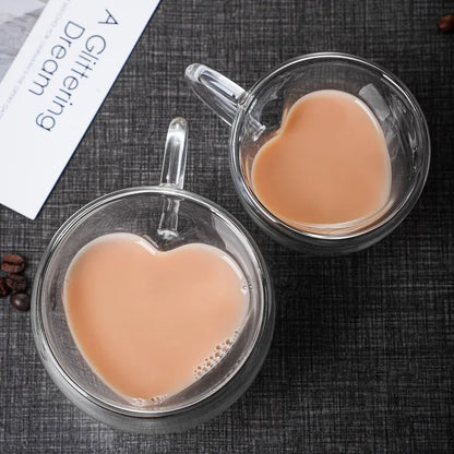 Heart Shaped Glass Double Wall Coffee Cup