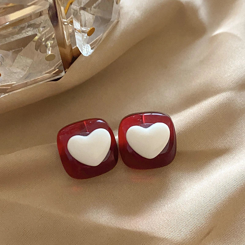 Vintage Dripping Oil Wine Red Retro Stud Earrings