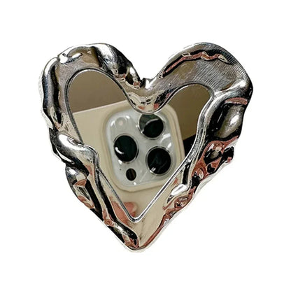 Silver Heart Grip Mirror Mobile Pop Socket