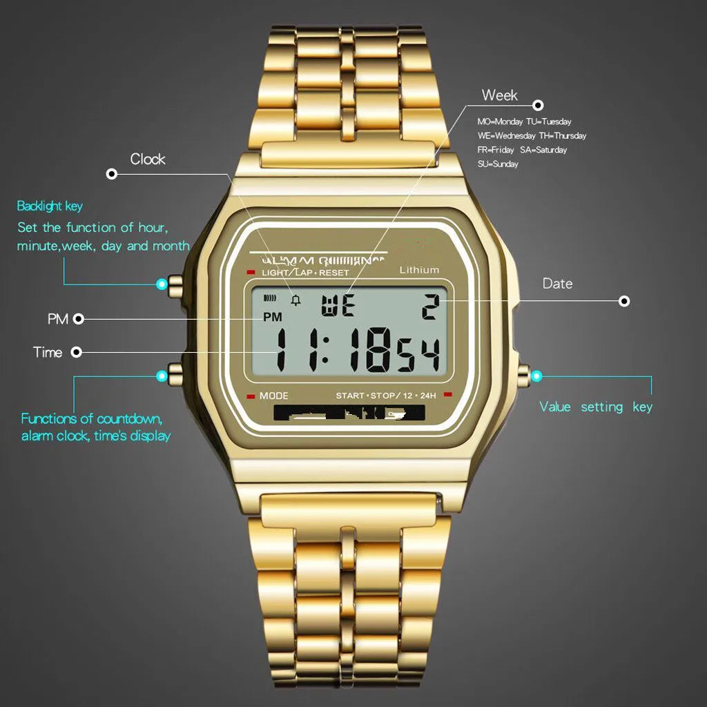 Digital Stainless Steel Wristwatch – Fashion & Casual Design