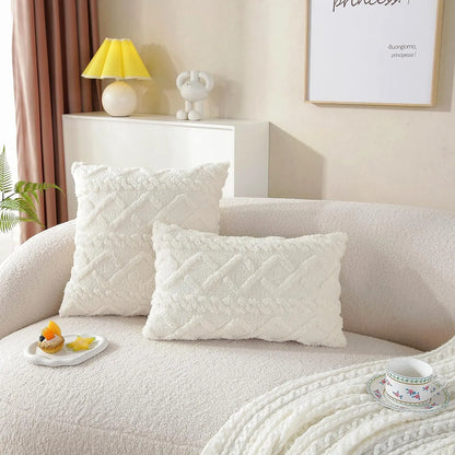 Plain decorative artificial wool pillow case