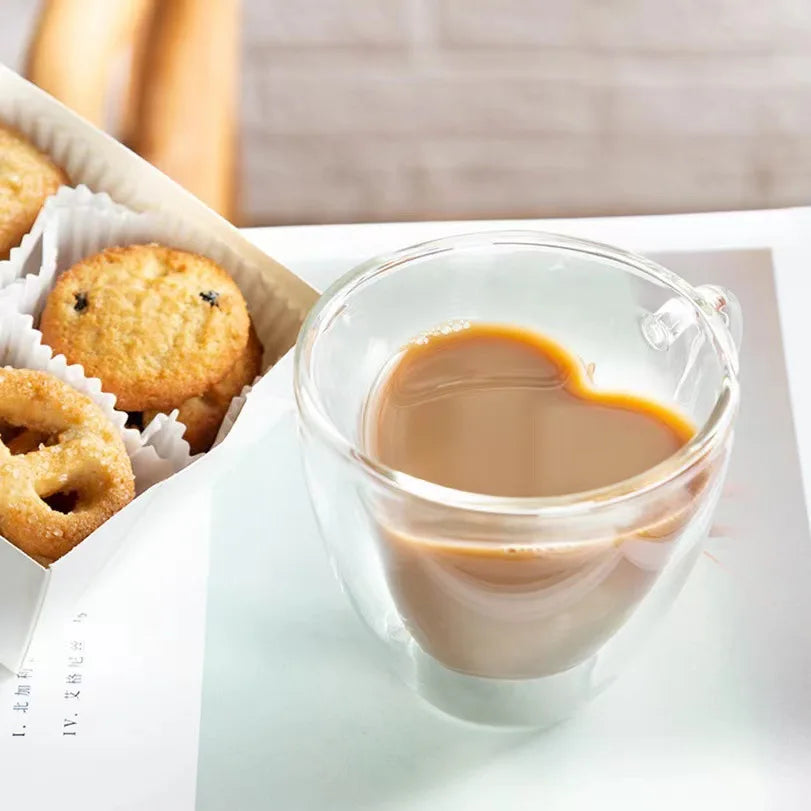 Heart Shaped Glass Double Wall Coffee Cup