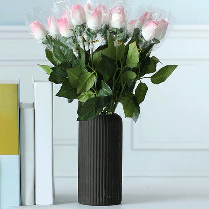 Striped Ceramic-Like Plastic Vase