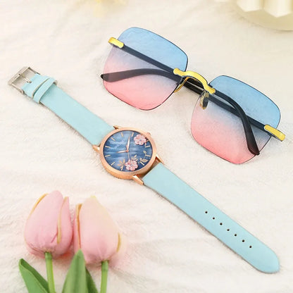 Women's Watch & Glasses Set - Elegant Quartz Timepiece & Chic Eyewear