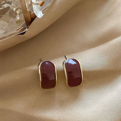 Vintage Dripping Oil Wine Red Retro Stud Earrings