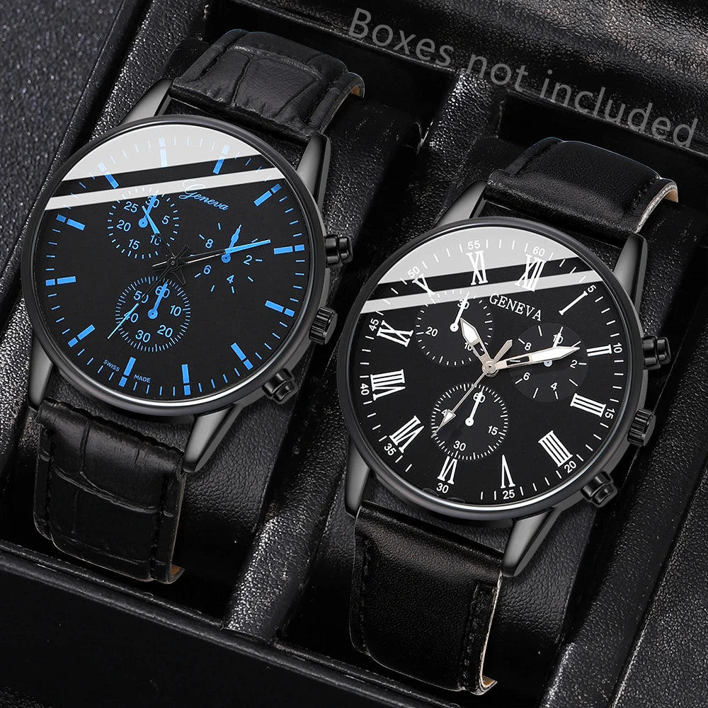 Matching Couple Quartz Watches – Stylish Roman Numeral Design with Leather Bands