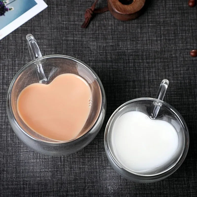 Heart Shaped Glass Double Wall Coffee Cup