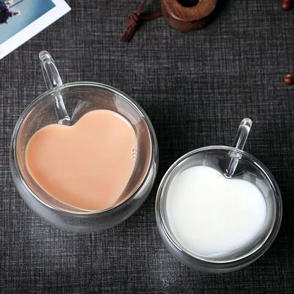 Heart Shaped Glass Double Wall Coffee Cup