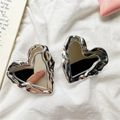 Silver Heart Grip Mirror Mobile Pop Socket