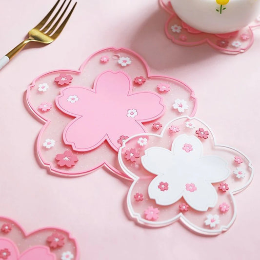 Kawaii Cherry Blossom Tea Coaster Mat