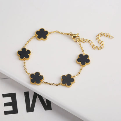 Adjustable Plant Flower Bracelet With Five Leaf Petals