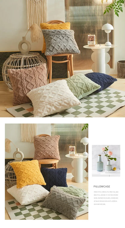 Geometric Jacquard Plush Throw Pillow Covers