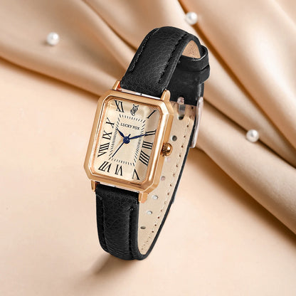 Roman Numeral Square Alloy Watch with Leather Strap