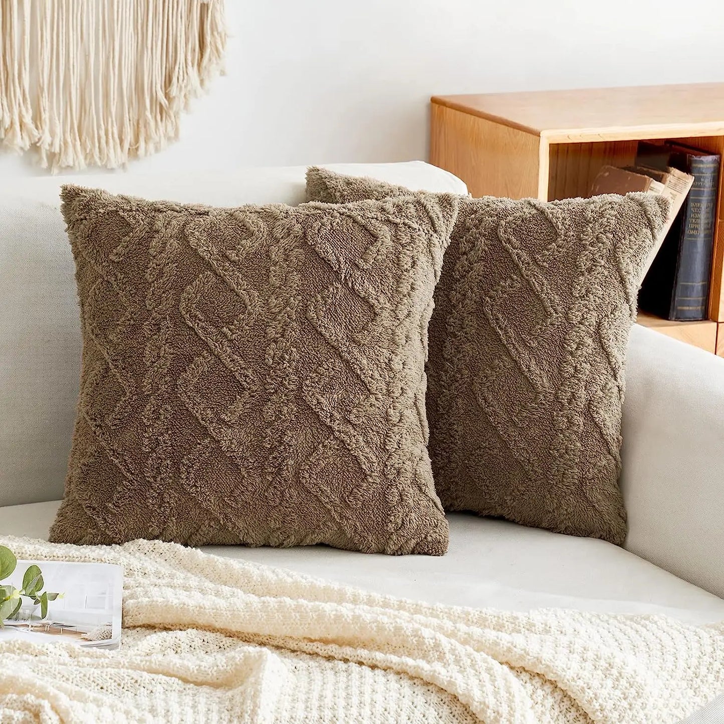 Plain decorative artificial wool pillow case