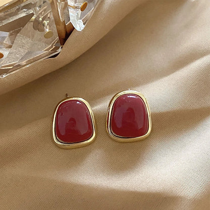 Vintage Dripping Oil Wine Red Retro Stud Earrings