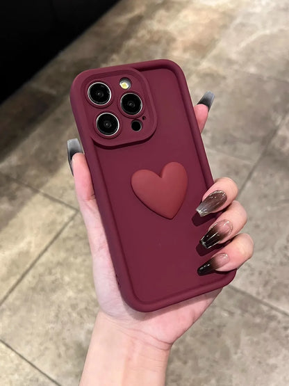 New Wine Red Heart Liquid Silicon Phone case