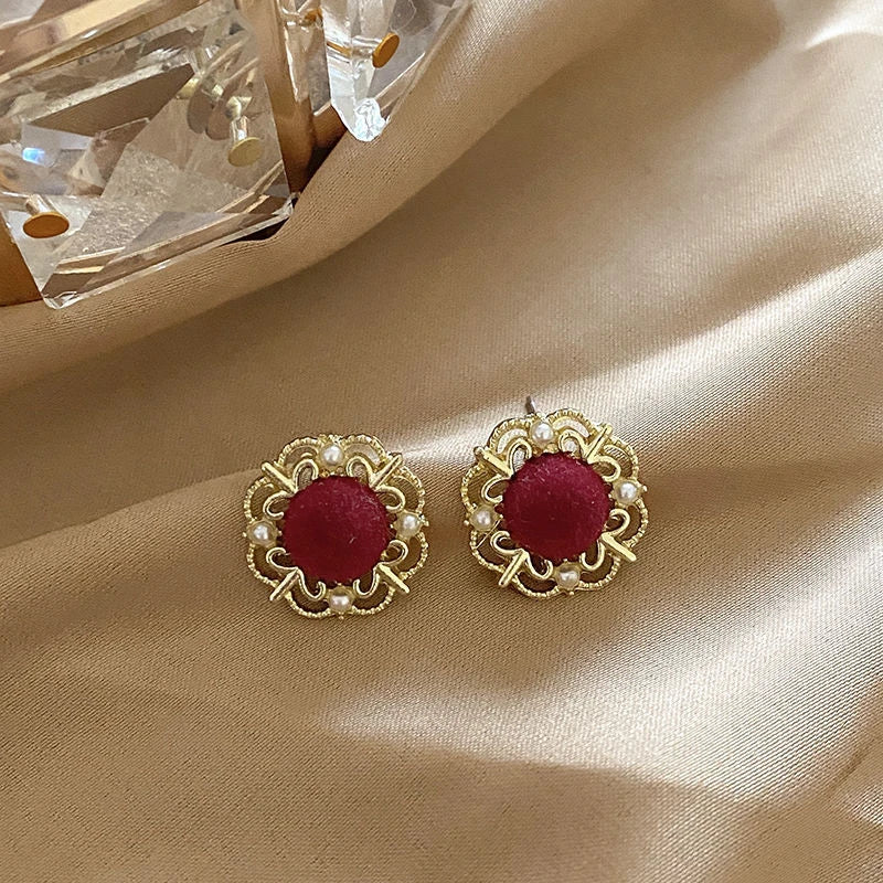 Vintage Dripping Oil Wine Red Retro Stud Earrings