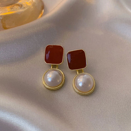 Vintage Dripping Oil Wine Red Retro Stud Earrings