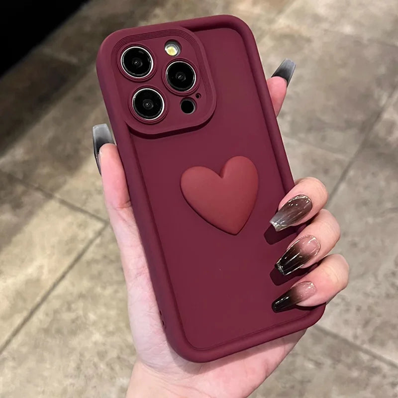 New Wine Red Heart Liquid Silicon Phone case