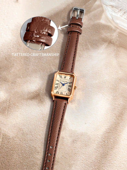 Roman Numeral Square Alloy Watch with Leather Strap