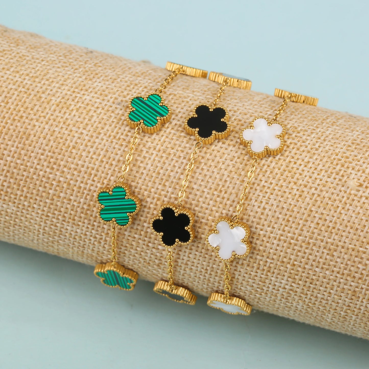 Adjustable Plant Flower Bracelet With Five Leaf Petals